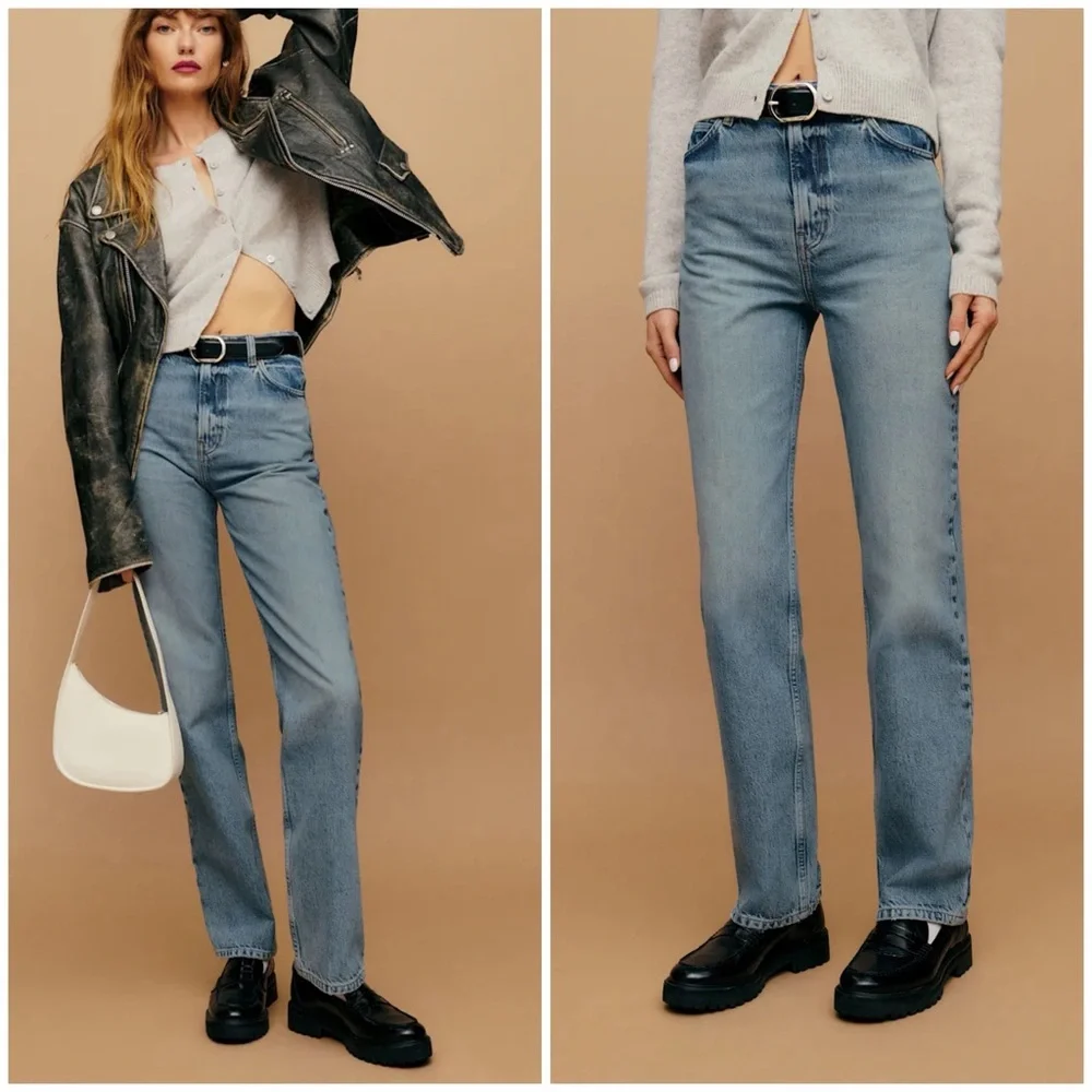 REFORMATION JEANS ABBY HIGH RISE STRAIGHT RIGID DENIM BLUE GALWAY Sz 31 NWT - Picture 3 of 12